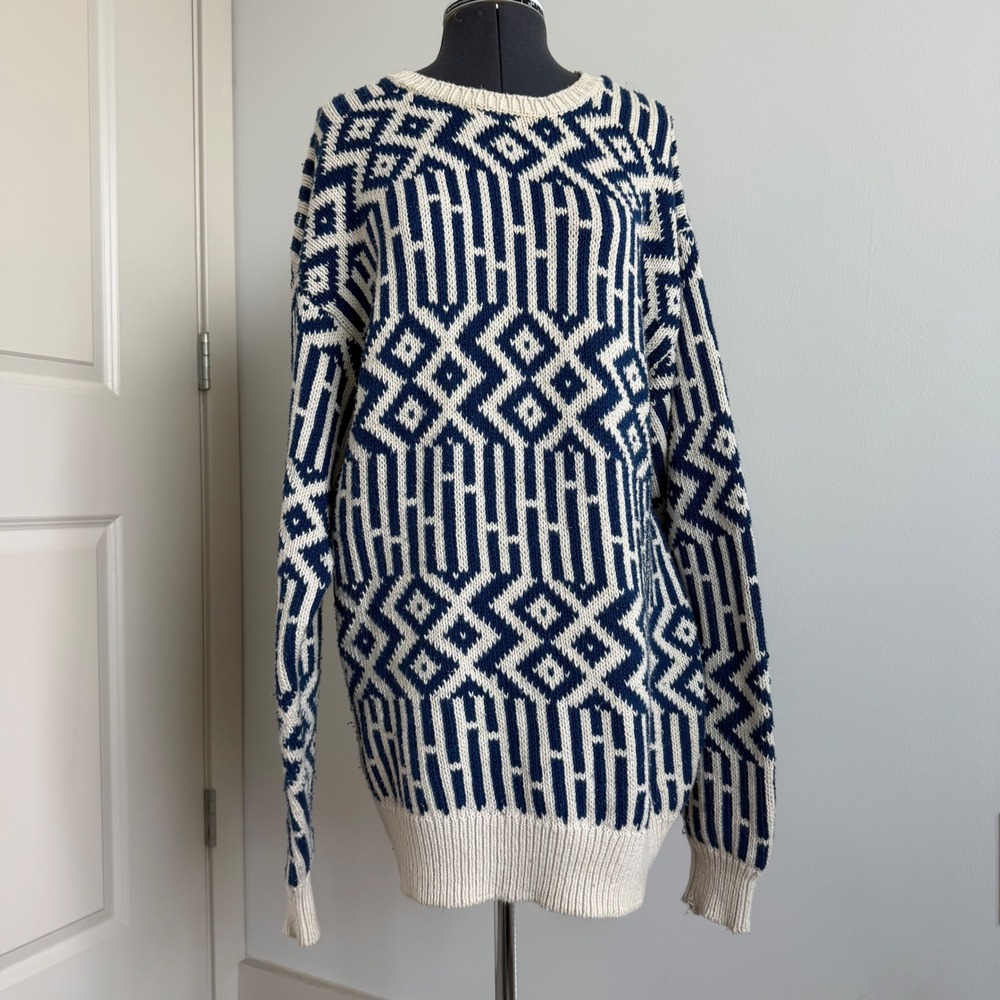Vintage British Khaki 100% Cotton Print Crewneck Sweater‎